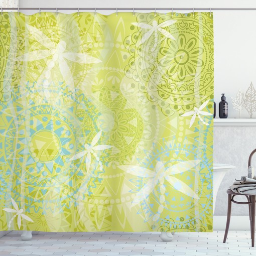 Dragonfly over Mandala Animal Print Shower Curtain for Boho Bathroom Decor - Image 3