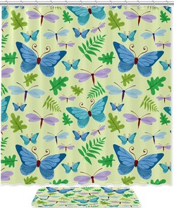 Dragonfly-themed Leaves Shower Curtain - Nature-inspired Bathroom Decor