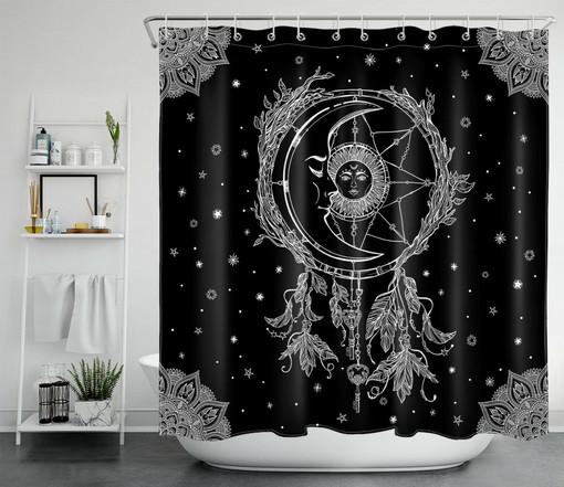 Dream Catcher and Stars Space Shower Curtain - Boho Bathroom Decor - Image 2