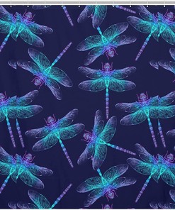 Durable Dragonfly Bathroom Shower Curtain Waterproof Fabric