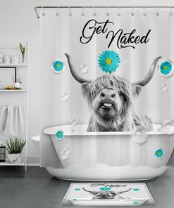 Earth Tone Highland Cow Shower Curtain - Farmhouse Bath Decor with Rustic Design