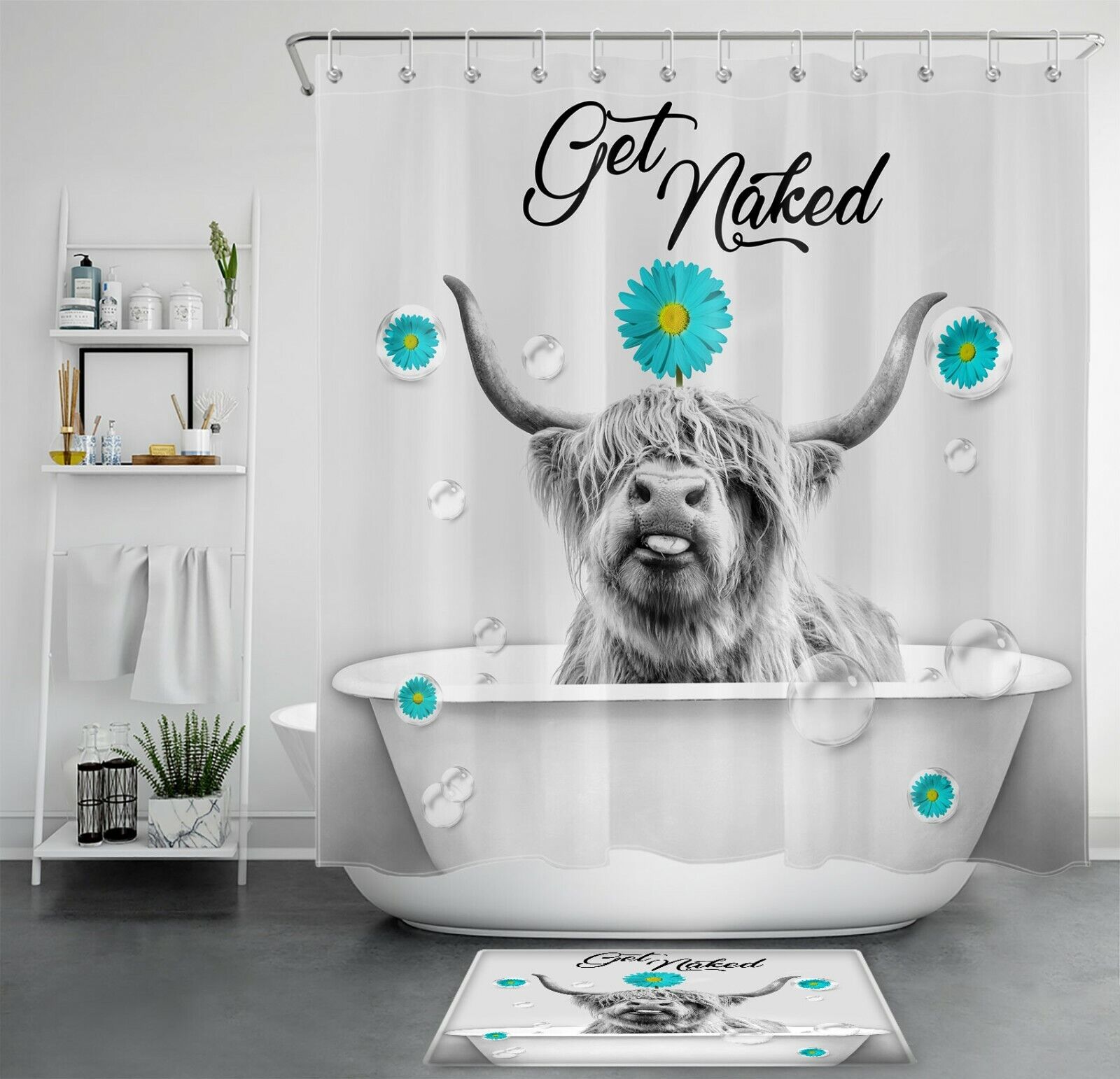Earth Tone Highland Cow Shower Curtain - Farmhouse Bath Decor with Rustic Design