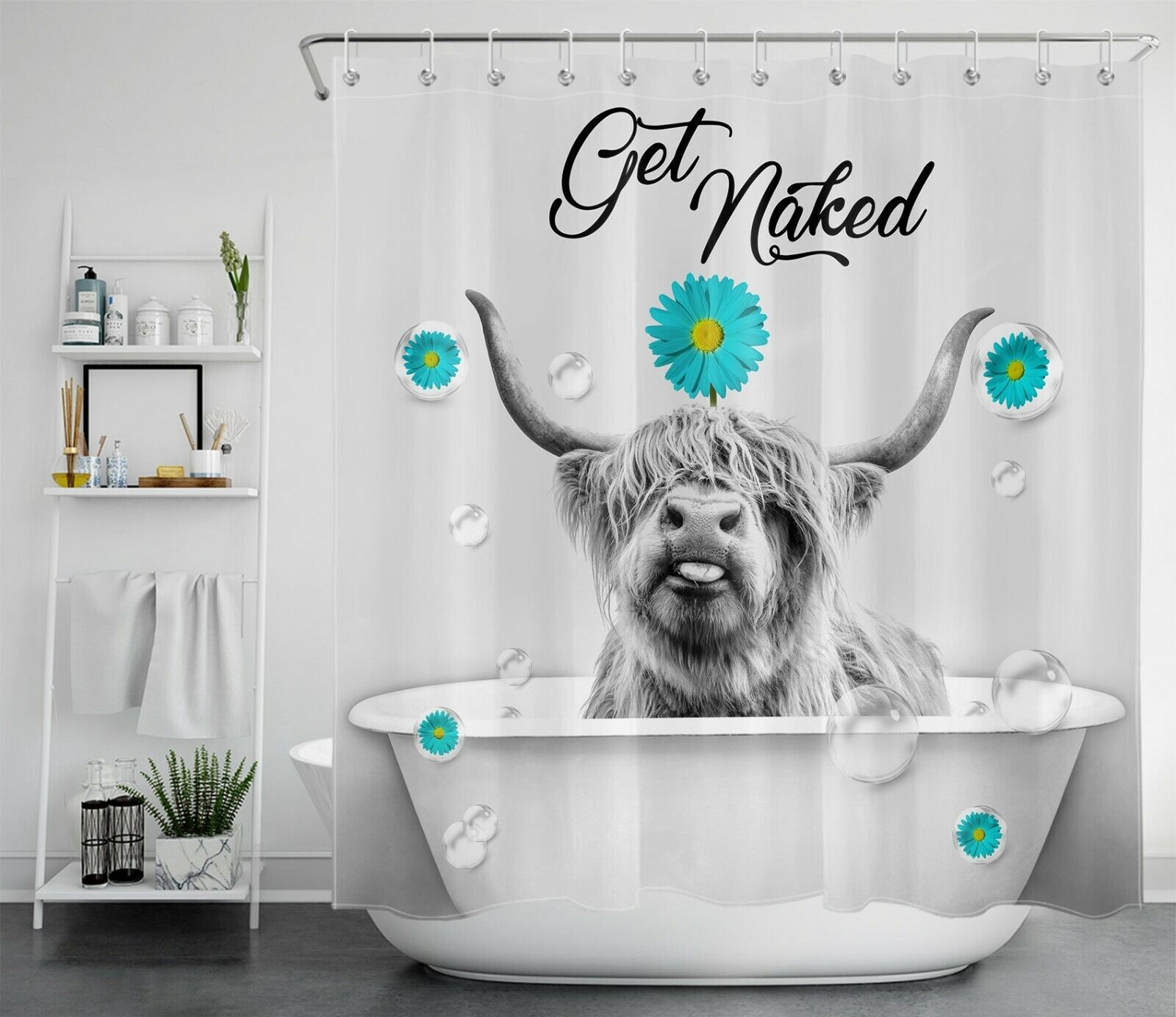 Earth Tone Highland Cow Shower Curtain - Farmhouse Bath Decor with Rustic Design - Image 2