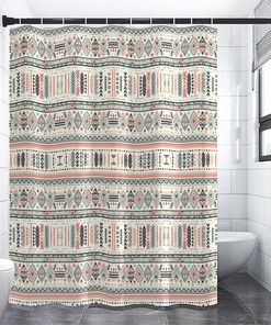 Earthy-Toned Boho Shower Curtain with Intricate Pattern - Ethnic Bath Curtain with Home Decor and Bathroom Decor