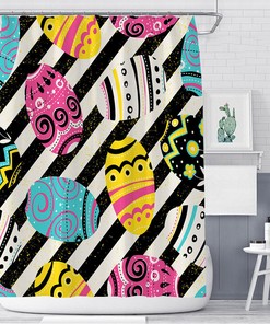 Easter Colorful Eggs Stripes Print Shower Curtain for a Festive and Colorful Bathroom