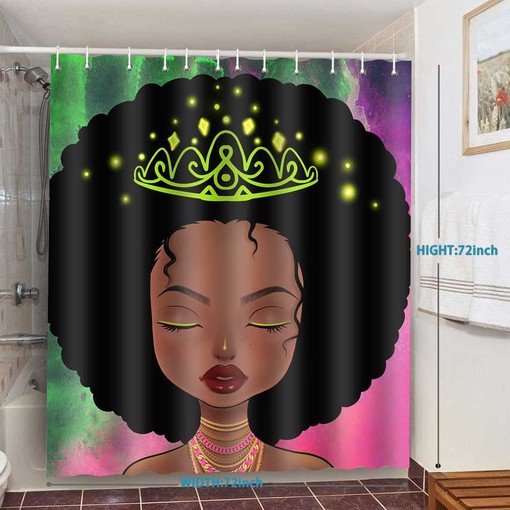 Elegant African Black Girl Shower Curtain with Crown Design Bathroom