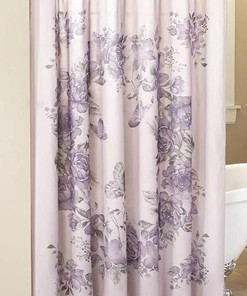 Elegant Floral Shower Curtain Set with Butterflies and Purple Background - Birmingham Theme