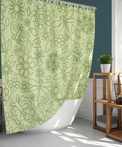 Elegant Green Floral Shower Curtain, Botanical Design, Fabric Bathroom Accessories, Home Decor