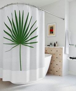 Elegant Green and White Plant Shower Curtain for Modern Bathroom