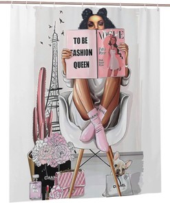 Elegant Pink African American Queen Shower Curtain - Waterproof Fabric Bathroom Decor