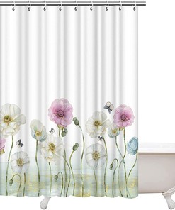 Elegant Pink Poppy Floral Shower Curtain with Artistic Print for Spring Landscape Bathroom Decor