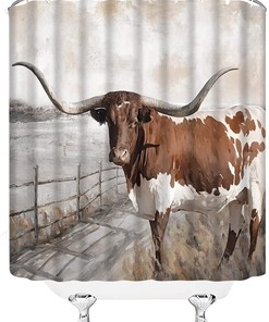 Fabric Shower Curtain, Country Farmhouse Rustic Highland Cow Bathroom Decor