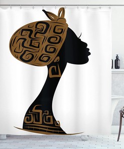 Face Profile Silhouette Shower Curtain - African Woman Bathroom Decor