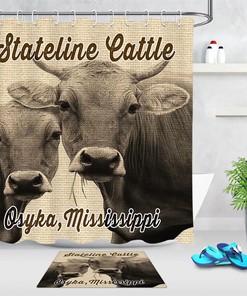 Faded Cows Photo Style Shower Curtain, Rustic Country Bathroom Decor