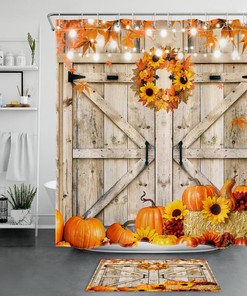 Fall Pumpkin Sunflower Wreath Shower Curtain for Bathroom Decor