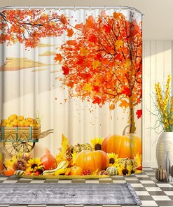 Fall Pumpkins Shower Curtain for Bathroom - Fall Shower Curtain with Maple Leaves perfect for Bathroom Decor