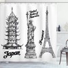 Famous Monuments Eiffel Tower Cloth Fabric Shower Curtain, Japanese Building Urban, Bathroom Decor