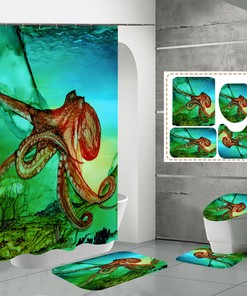 Fantastical Ocean - 3D Ocean Octopus Print Shower Curtain - Waterproof for Bathroom Decor
