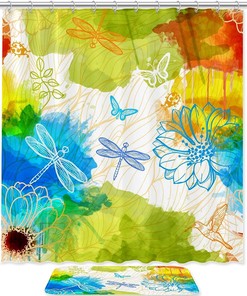 Fantasy Dragonflies Bathroom Shower Curtain - Waterproof Fabric