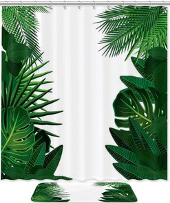 Fantasy Hawaiian Tropical Palm Leaves Print Fabric Shower Curtain for Bathroom Decor