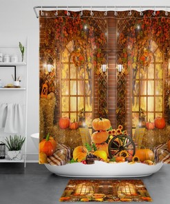 Farmhouse Bee Gnomes Watercolor Sunflower Shower Curtain for Rustic Bathroom Decor
