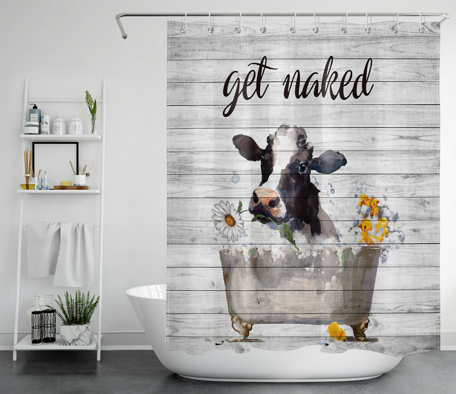 Farmhouse Cow and Daisy Get Naked Shower Curtain for a Charming Bathroom
