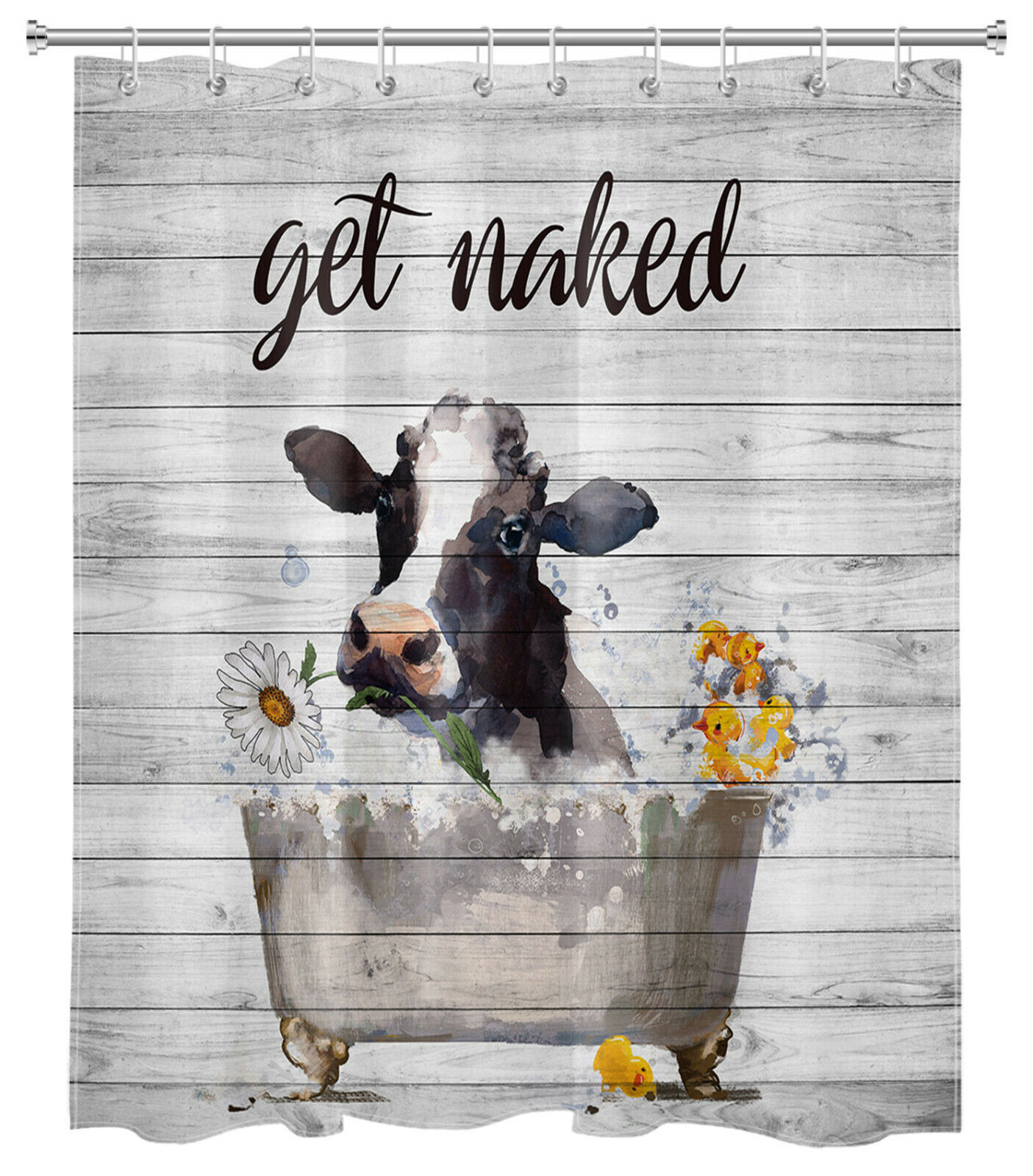 Farmhouse Cow and Daisy Get Naked Shower Curtain for a Rustic Bathroom - Image 2