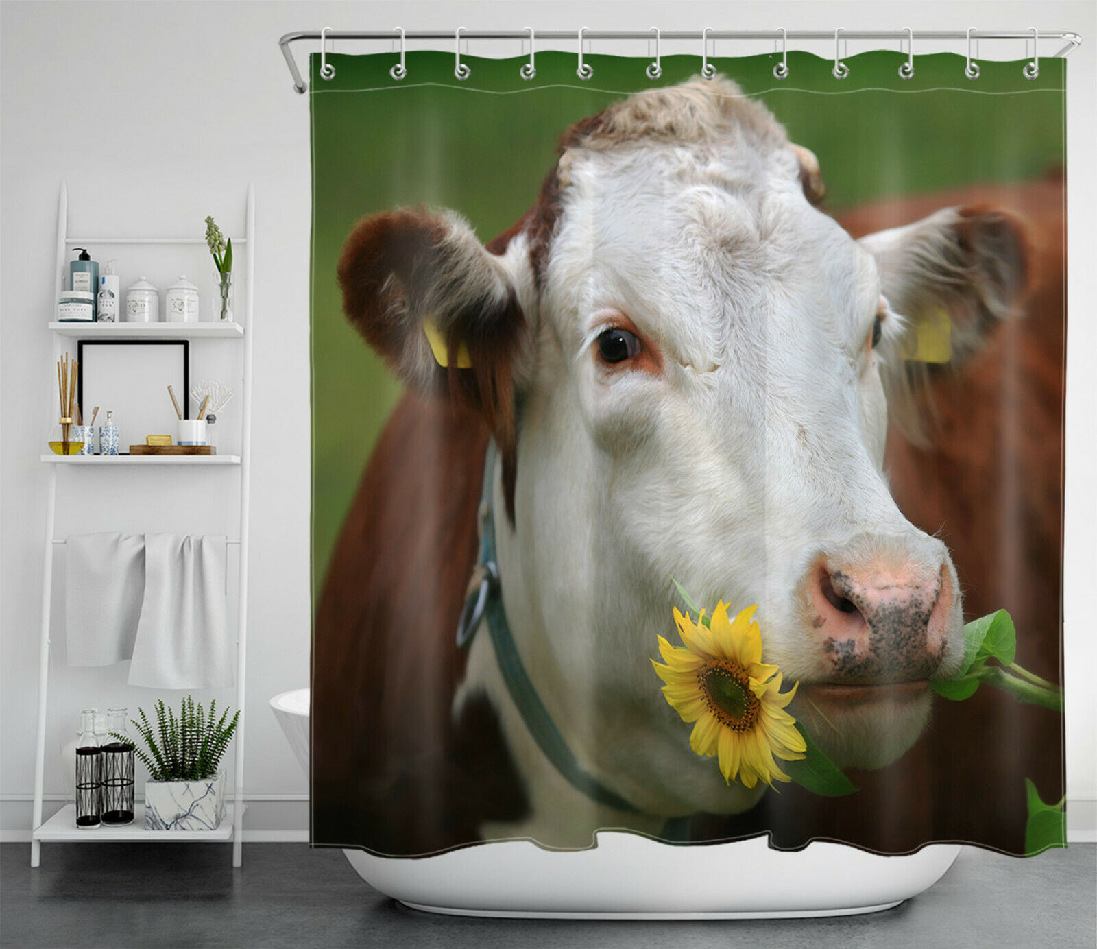 Farmhouse Cow with Sunflower Shower Curtain for a Rustic Bathroom Decor - Image 2