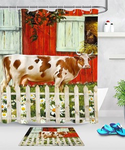 Farmhouse Daisy Flowers Shower Curtain, Country Bathroom Decor