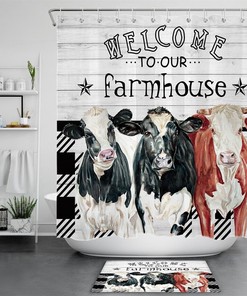 Farmhouse Shower Curtain Farm Cows Vintage Bathroom Decor