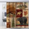 Fishing Moose Deer Bear Rustic Shower Curtain for Cabin Bathroom Decor by Cabin Shower Curtain