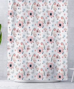 Floral Bird Shower Curtain for Cute Bird Bathroom Decor and Bird Watcher Gift