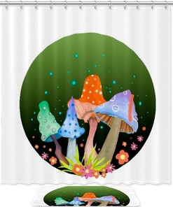 Floral Mushroom Waterproof Shower Curtain for Whimsical Bathroom Decor