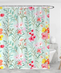 Floral Shower Curtain Set with Hooks Modern Bathroom Decor