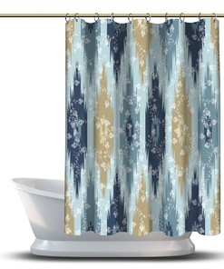 Floral Tribal Blue Pattern Shower Curtain - Geometric Art Waterproof Bathroom Decorations