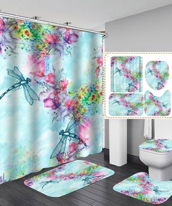 Flower Dragonfly Print Shower Curtain for a Cheery and Natural Bathroom Decor