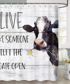 Flower Letters Shower Curtain, Rustic Grey Cow Print Bathroom Decor