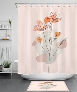 Flower Mid Century Geometric Shower Curtain for Modern Bathroom Decor
