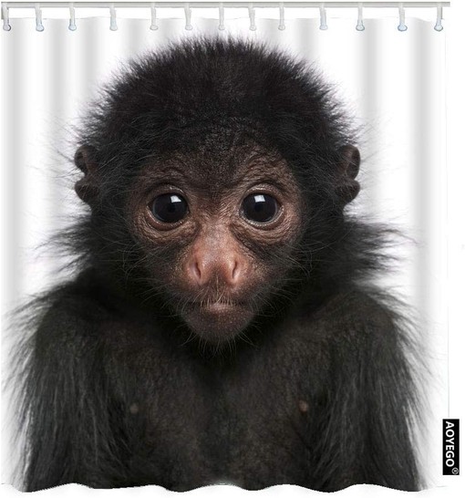 Fluffy Cute Monkey Shower Curtain - Wildlife Animal Bathroom Decor Gift