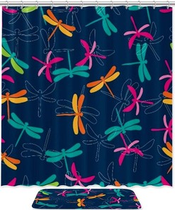 Flying Dragonfly Waterproof Shower Curtain for Colorful Bathroom Decor