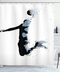 Fractal Basketball Shower Curtain, Modern Player Design, Bathroom Curtain