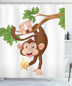 Fun Monkey with Banana Tree Print Shower Curtain for Your Bathroom