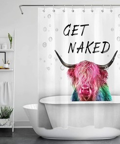 Funny Animal Get Naked Shower Curtain, Highland Cow Bathroom Decor