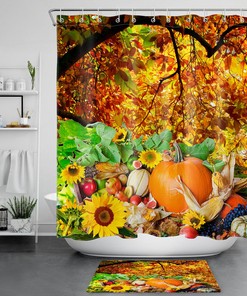 Funny Autumn Truck Pumpkins Shower Curtain for Bathroom Decor