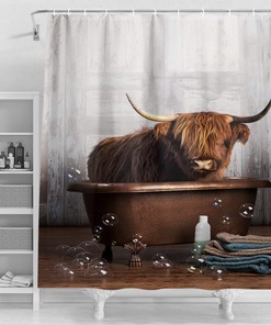 Funny Cow Cartoon Shower Curtain - Cute Animal Bathroom Decor