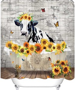 Funny Cow Print Shower Curtain - Sunflower Bathroom Decor