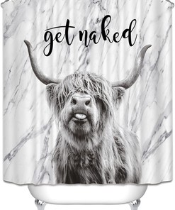 Funny Cow Shower Curtain, Rustic Bathroom Decor with Country Cow Print