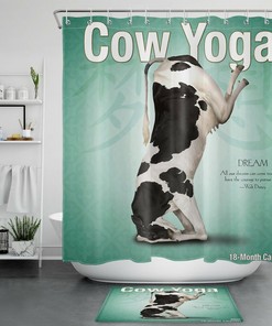 Funny Cow Yoga Shower Curtain with Cute Animals for a Whimsical Bathroom Decor
