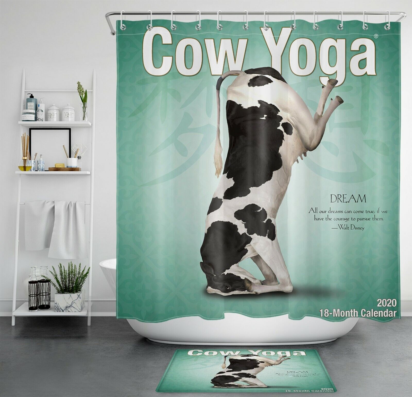 Funny Cow Yoga Shower Curtain with Cute Animals for a Whimsical Bathroom Decor