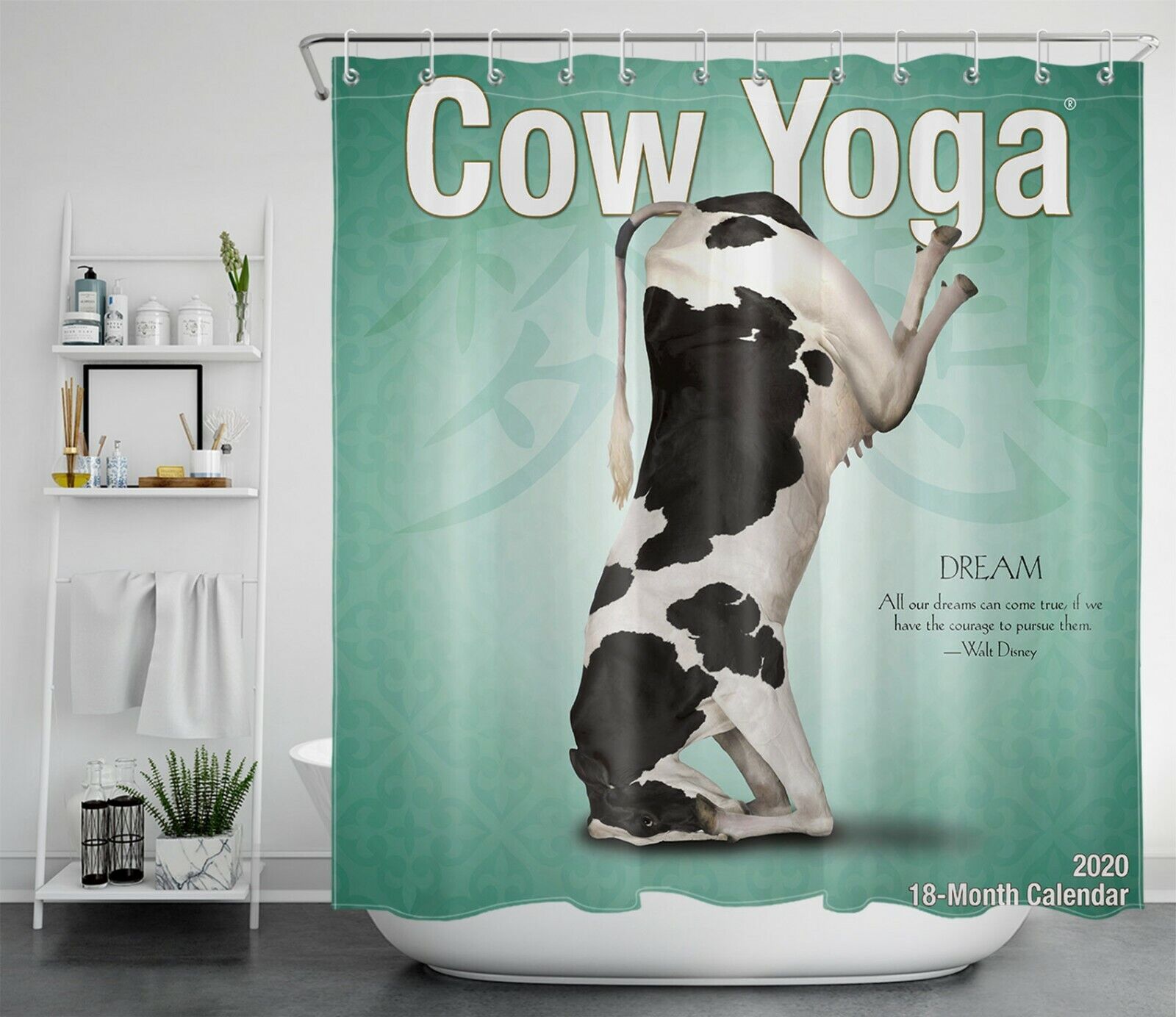 Funny Cow Yoga Shower Curtain with Cute Animals for a Whimsical Bathroom Decor - Image 2